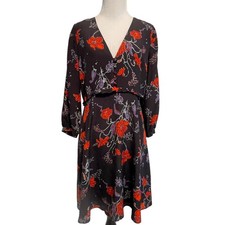 Madewell Windblown Poppies Dress Womens Size 4 Silk Ruffle Waist Black Floral S