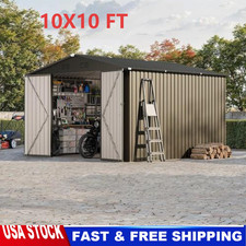 10x10FT Outdoor Metal Storage Shed with Durable Frame and Lockable Door Outdoor