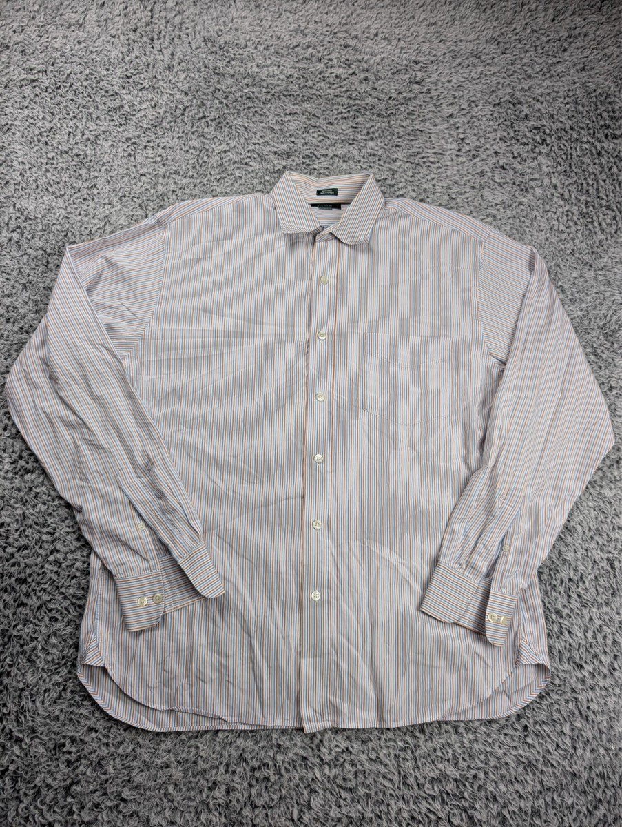 J Crew Shirt Men Large Blue Orange Normcore Preppy Striped Casual