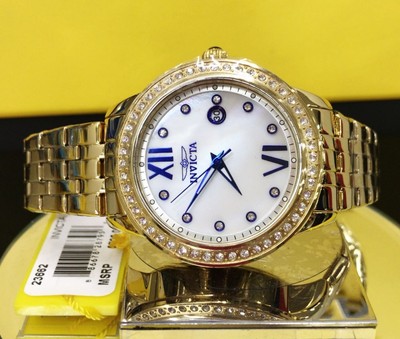 New Womens Invicta 23662 Angel Crystal Accented Bezel Gold  display picture 1