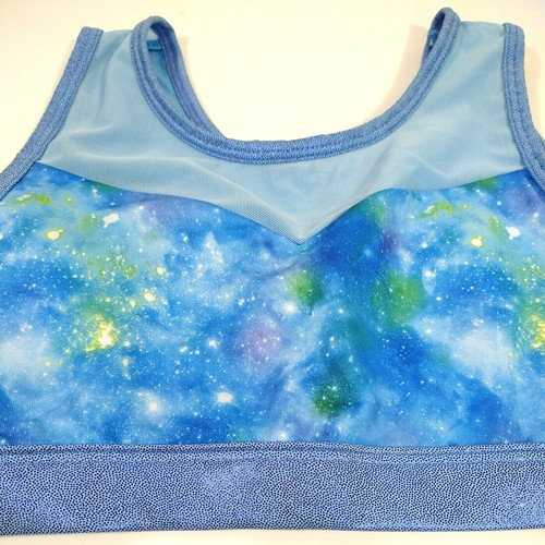 More Than Magic Sports Bra Girls Size L 10 12 Blue Galaxy Print Mesh Pullover - Picture 2 of 6