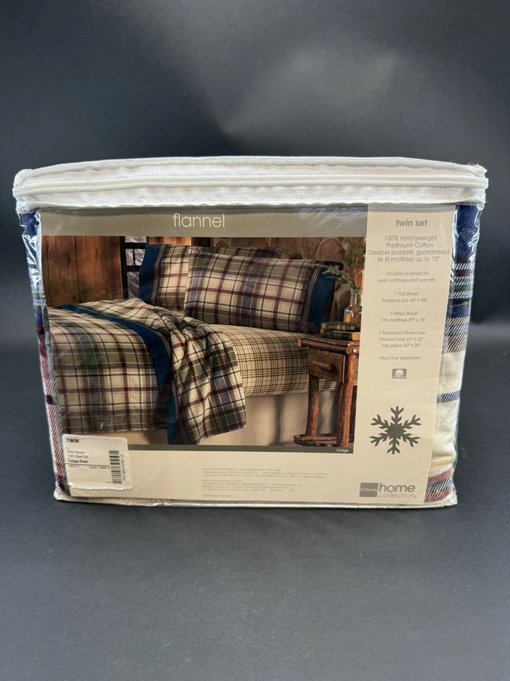 Vtg JCPenney Home Flannel Lodge Plaid Sheet Set Twin Size 100% Preshrunk Cotton - Image 4 of 4