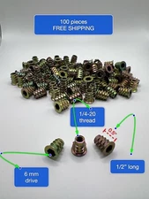 100 Pc Threaded Insert Furniture Screw In Wood Nut Inserts Fastener Bolt 1/4" 20