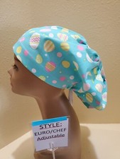 Egg multi dot Easter Women's Euro/Chef Surgical Scrub Hat/Cap Handmade
