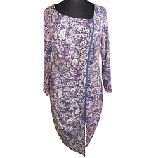 Isabel & Alice Multicolor Floral Long Sleeve Asymmetric Midi Dress Plus Size 1X