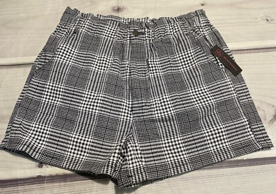 No Boundaries Plaid Shorts Juniors Size Large 11-13 Black White