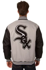 MLB Chicago White Sox Poly Twill Jacket Grey Black Embroidered Patches JH Design