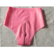 Women Pink Latex Panties with Crotch Zip Rubber Shorts Underwear Handmade
