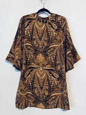 Richard Allen X H and M Dress Womens 14 Earth Tone Boho Print Bell Sleeve Mini