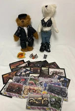 Harley Davidson 1992 MDA Pin, collectable cards, Clip/Pince & 2 Biker Bears