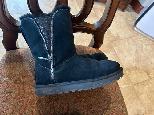 UGG BLACK SPARKLE Women's Black Boots W/ Fake Zipper- Size 9 AUTHENTIC |  eBay