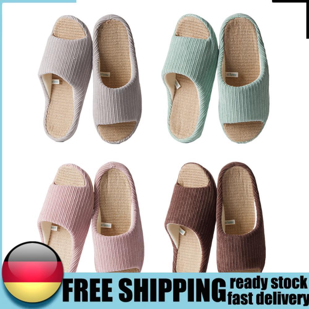 APL Unisex Bedroom Slippers Corduroy Linen Slippers Open Toe Comfy for Women and Men