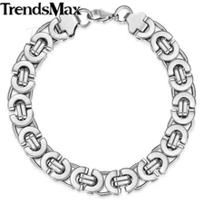 11mm Mens Flat Byzantine Chain Bracelet 316L Stainless Steel 7 inch-10 inch