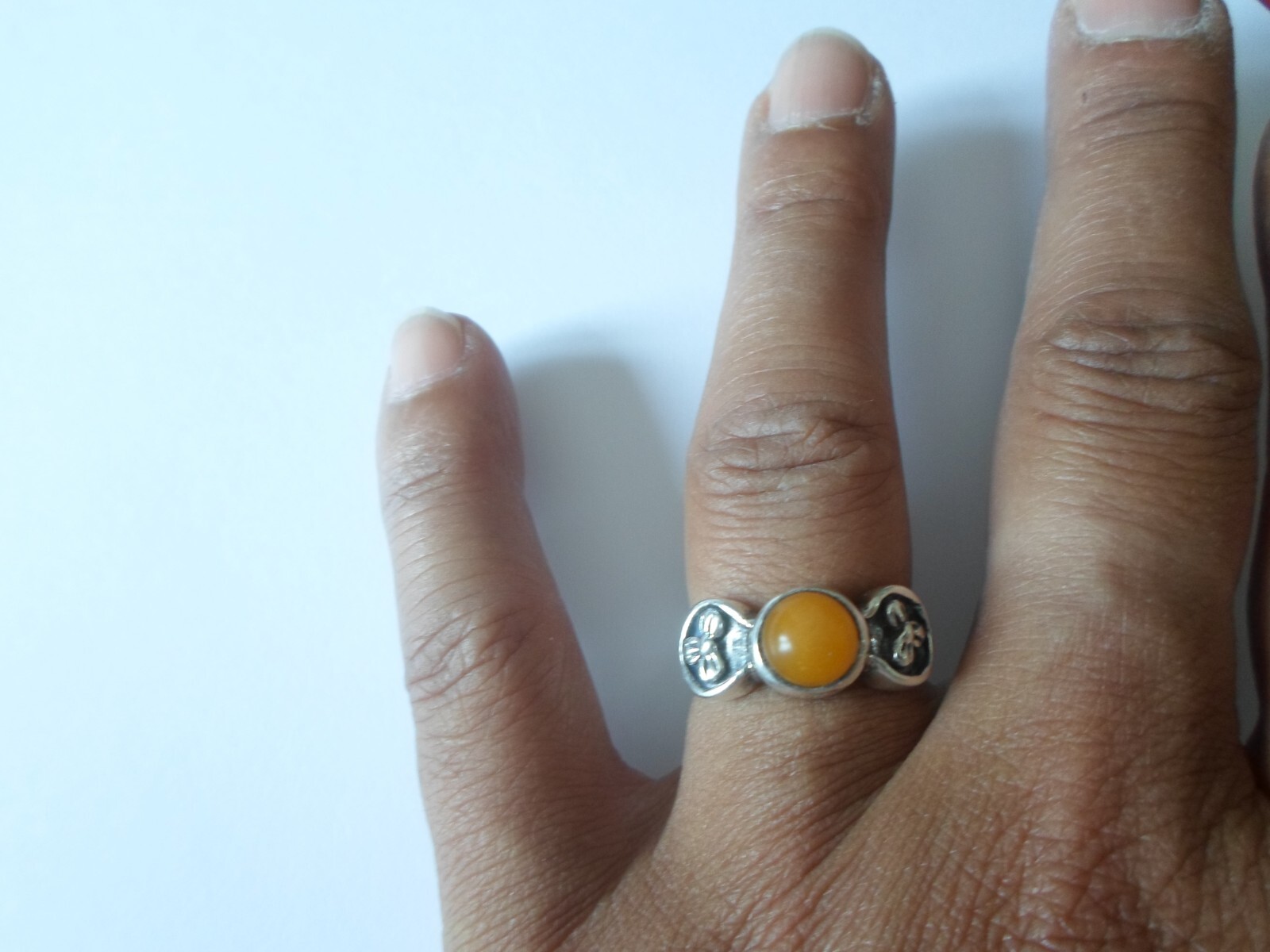 solid silver ring, orange pearl, size 54 - image 2