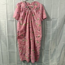 Womens XL Nightgown Pink Flowers Grandma Pajamas Pear Button House Coat Lounge