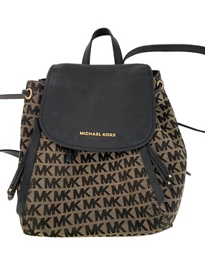 Michael Kors Evie Monogram Canvas & Leather Small Backpack Black/Brown Used