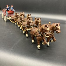 Vintage Cast Iron 8 Clydesdale Horses Beer Barrel Wagon