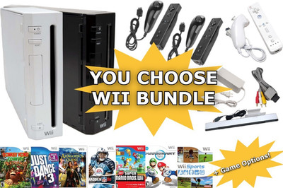 Nintendo Wii Console Bundle **CHOOSE** Black White System + Controllers + Game