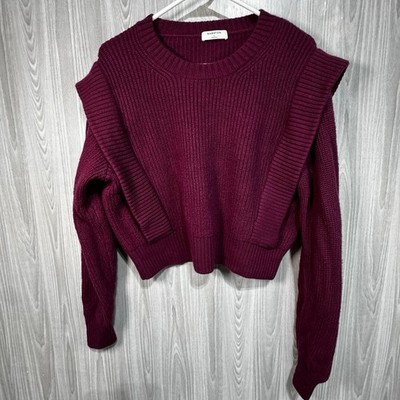 Babton Aritzia Grazia Ribbed Cropped Sweater Wool Knit Wine Size Large Women s