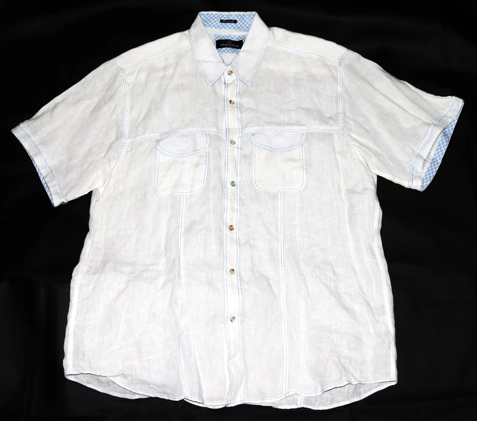 Bugatchi Uomo Classic Fit Men's Short Sleeve Button Front Linen Shirt Size XL - Image 3 of 4