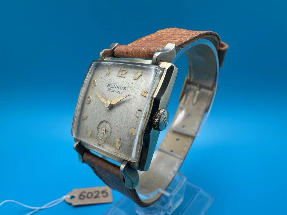 Vintage Benrus 26mm x 26mm Face Quadrada 21 Relógio Joia Movimento Mecânico (6025) - Imagem 2 de 4