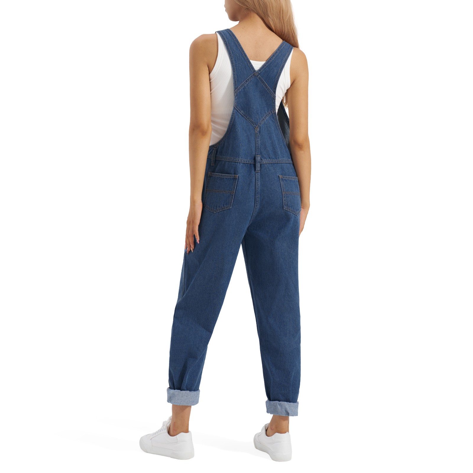 HISEA Women Denim Bib Overalls Anti-Wrinkle Carpenter Tapered Leg Dungaree Jeans