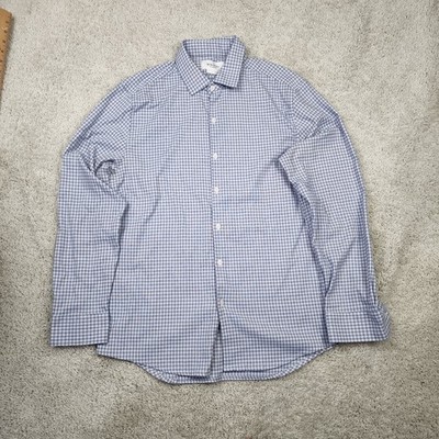 Ministry of Supply Shirt Mens Large Grey Plaid Performance Button Slim Stretch L