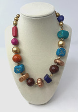 Hippie BOHO Multi Color Wooden Beaded Choker Necklace 18" Hand Painted