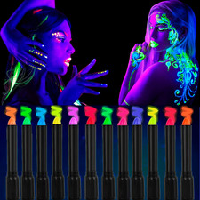 12 Colors Glow Face Body Paint, UV Crayons Makeup Glow in the Black Light Body P