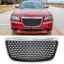 Fits 11-14 Chrysler 300 Srt8 Style Front Upper Grille Chrome Gloss Black Abs