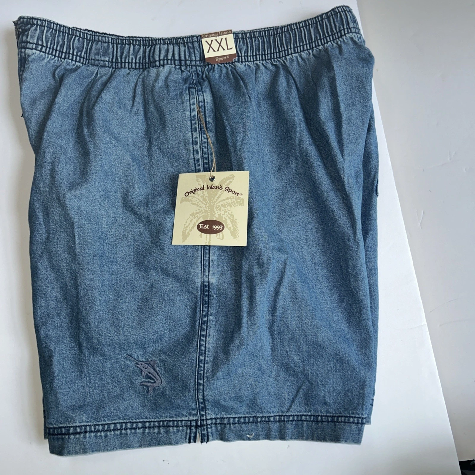 NWT Original Island Sport Mens XXL Blue Denim Elastic Waist Marlin Shorts Cotton