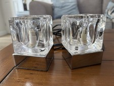 Pair of Glass Ice Cube Touch Dimmer Table Lamps Bedside Lights Office Desk