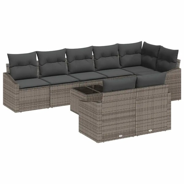Gartensofa-Set Poly-Rattan Hellgrau Mit 9 Kissen FüR Garten Balkon Terrasse-image