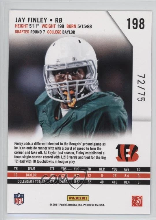 2011 Panini Rookies & Stars Longevity Rookie Sapphire /75 Jay Finley #198 RC - Image 2 of 2