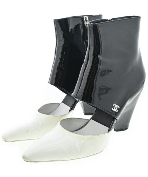 CHANEL Shoes Pumps Heel Cocomark EU 40 US 10 Black White Authentic