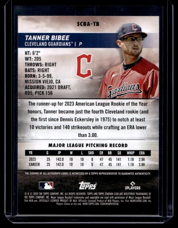 2024 Topps Stadium Club Autograph Tanner Bibee #SCBA-TB - Image 2 of 2