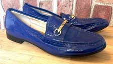 IVANKA TRUMP BLUE LEATHER GOLD HORSEBIT ACCENT SLIP ON WEST LOAFERS 9.5M