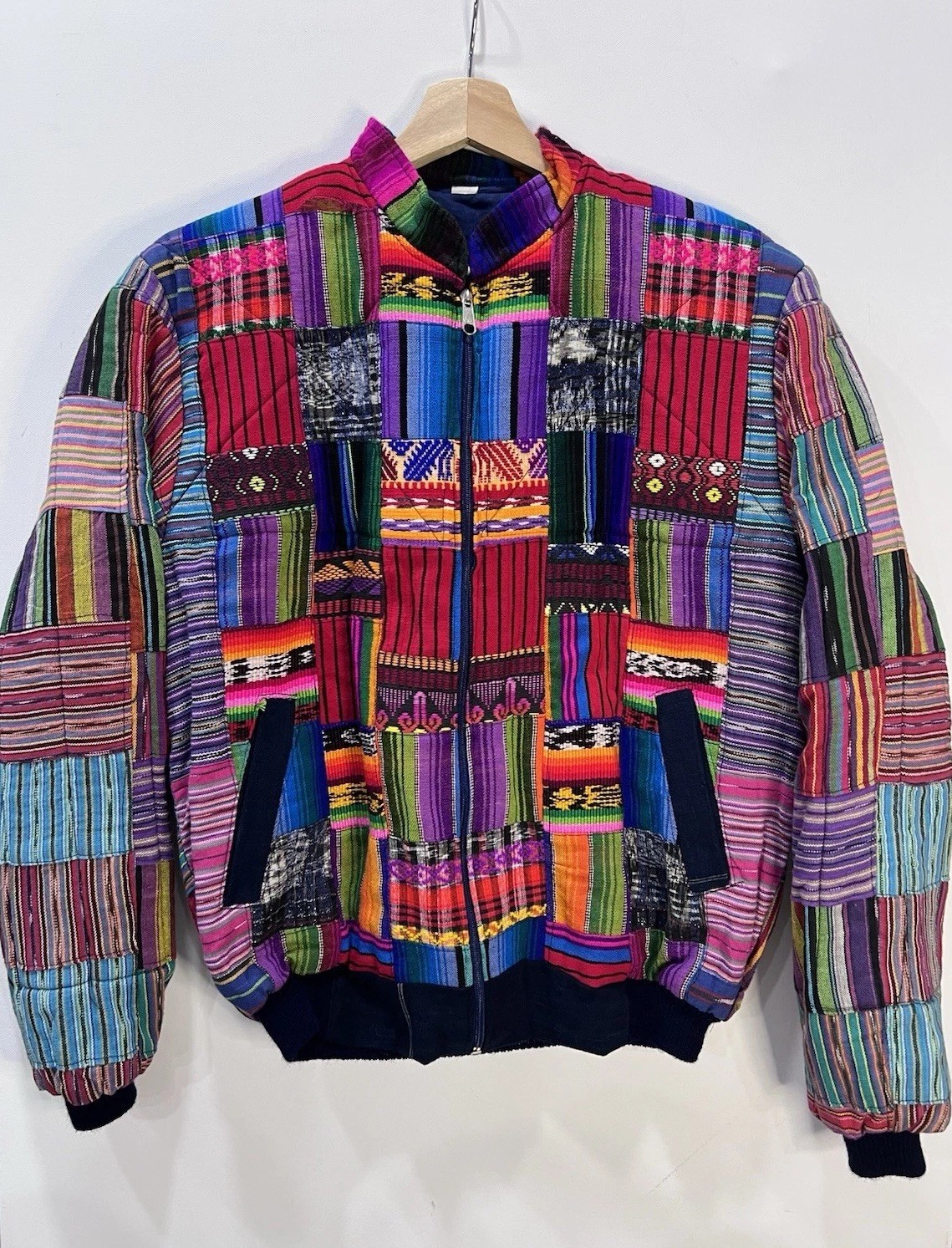 Vintage Guatemalan Patchwork Jacket Boho Woven Zi… - image 1
