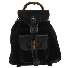 GUCCI Bamboo Backpack Suede Black Women's Bag #NB240