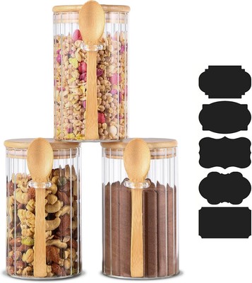 25oz Airtight Glass Jar w/ Bamboo Spoons Lid Overnight Oats Container Decorative
