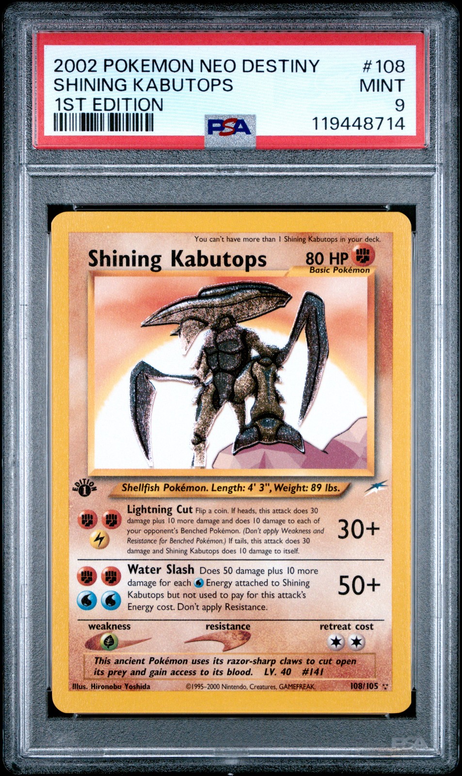 2002 Pokemon Neo Destiny #108 Shining Kabutops 1st Edition PSA 9