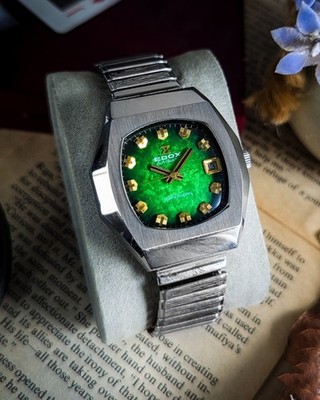 Vintage Edox Silverhorn - 200256 - Emerald Green Dial - Gold Indices - Swiss