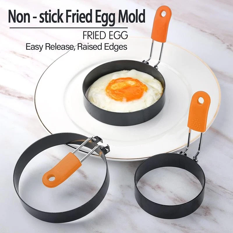 Stainless Steel Egg Mold Ring, Non‑stick with Silicone Handle