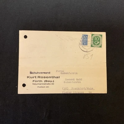 Firmen  Korrespondenz Werbung Fürth Schuhversand Rosenthal 1952 - Bild 1 von 2