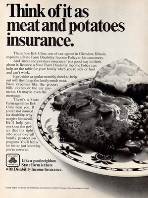 1974 State Farm Insurance: Meat and Potatoes Vintage Print Ad