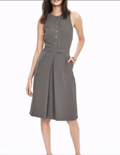 Banana Republic 6 NWT Gray Button Front Lined Crepe Pocket Sleeveless Dress