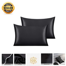 Elegant Black Queen Satin Pillowcases - Set of 2 with Envelope Closure 20x30
