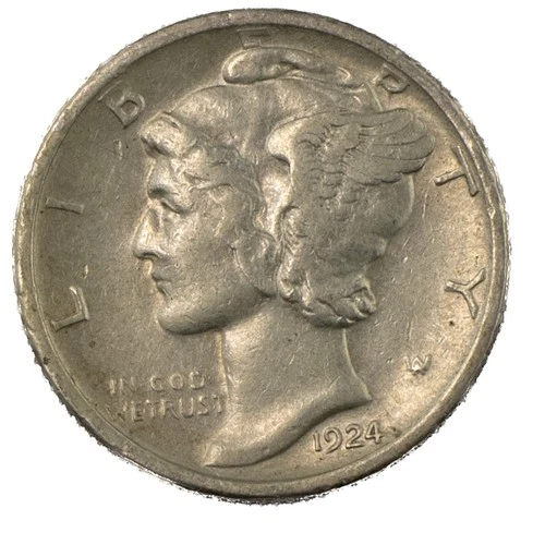 1924-D Mercury Dime 10C Denver AU+ Almost Uncirculated Silver US Coin
