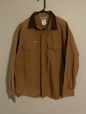 VTG Carhartt Brown Duck Canvas Workwear Corduroy Collar L/S Shirt - Men's XLarge