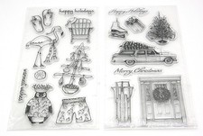 2 RARE Recollections HAPPY HOLIDAYS Christmas Theme Acrylic Cling Stamps Set
